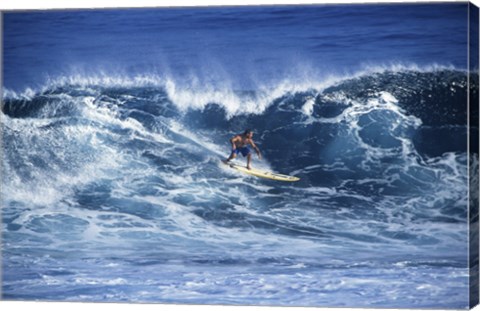 Framed Man Surfing off of the Coast of Hawaii Print