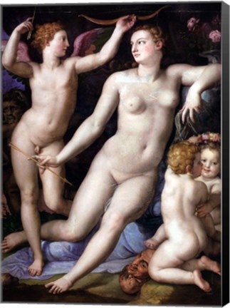 Framed Angelo Bronzino - Venus, Cupid and Envy Print