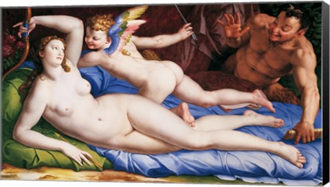 Framed Bronzino Venus, Cupido and Satyr Print