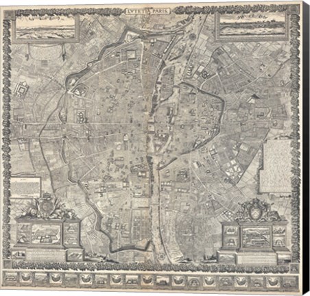 Framed 1652 Gomboust Map of Paris, France Print