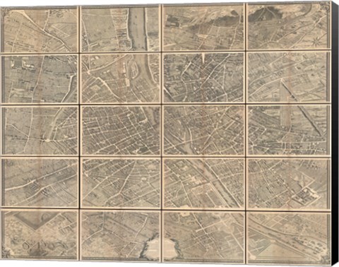 Framed 1739 Bretez - Turgot View and Map of Paris, France Print