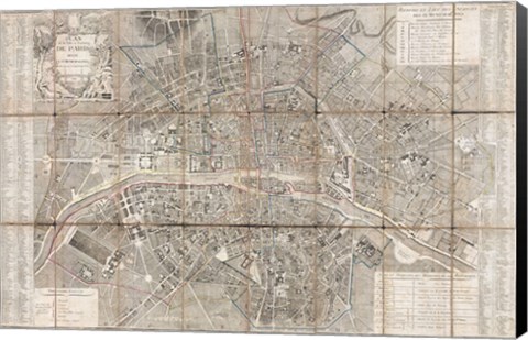 Framed 1797 Jean Map of Paris and the Faubourgs, France Print