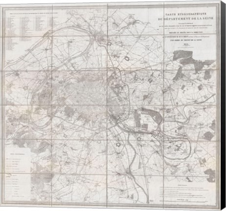 Framed 1852 Andriveau Goujon Map of Paris and Environs, France Print