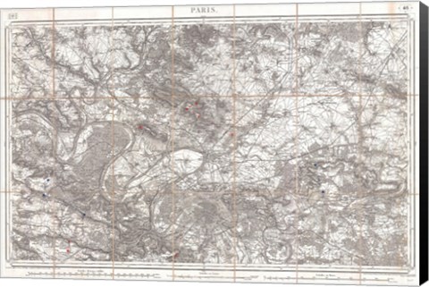 Framed 1852 Depot de Guerre Map of Paris and its Environs, France Print