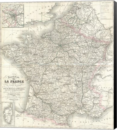 Framed 1852 Levasseur Map of France Print