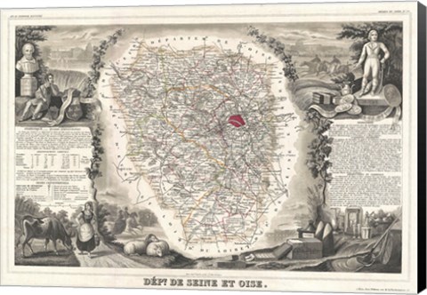 Framed 1852 Levasseur Map of Seine et Oise Print