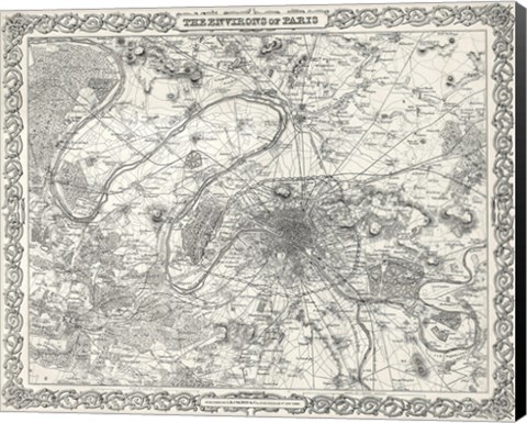 Framed 1855 City Plan of Paris, France Print