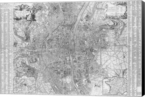 Framed Jaillot map of Paris 1762 Print