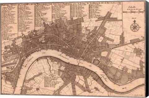 Framed Nicolas de fer 1700 London Print