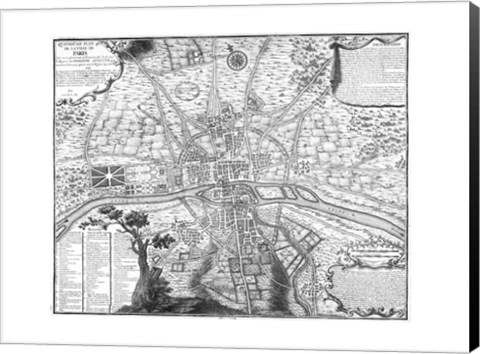 Framed Plan de Paris - black and white Print