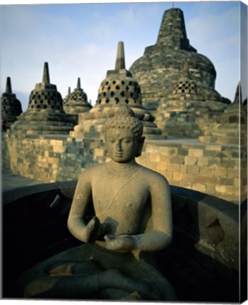 Framed Buddha statue in front of a temple, Borobudur Temple, Java, Indonesia Print