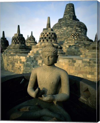 Framed Buddha statue in front of a temple, Borobudur Temple, Java, Indonesia Print