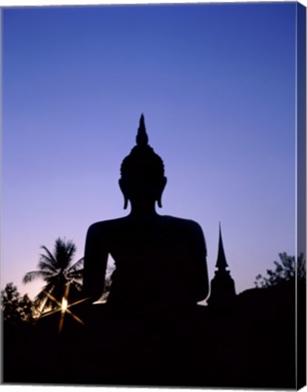 Framed Silhouette of Buddha and temple during sunset, Sukhothai, Thailand Print