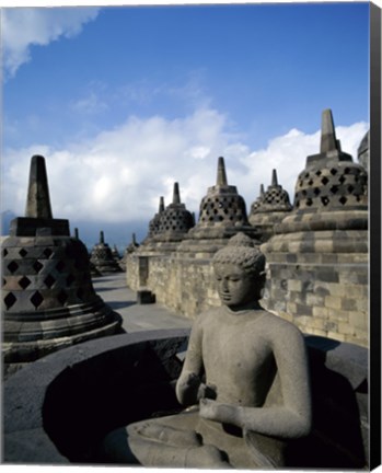 Framed Buddha statue in front of a temple, Borobudur Temple, Java, Indonesia Print