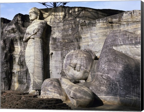 Framed Statues of Buddha carved in rock, Gal Vihara, Polonnaruwa, Sri Lanka Print