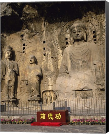 Framed Buddha Statue in a Cave, Longmen Caves, Luoyang, China Vertical Print