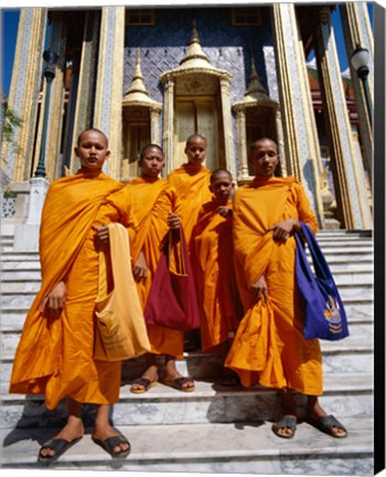 Framed Group of monks, Wat Phra Kaeo Temple of the Emerald Buddha, Bangkok, Thailand Print