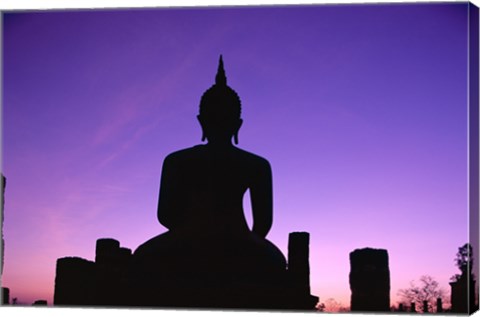 Framed Silhouette of the Seated Buddha, Wat Mahathat, Sukhothai, Thailand Print