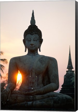 Framed Seated Buddha at Sunset, Wat Mahathat, Sukhothai, Thailand Print