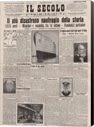 Framed Italian Front Page about the Titanic Disaster Print