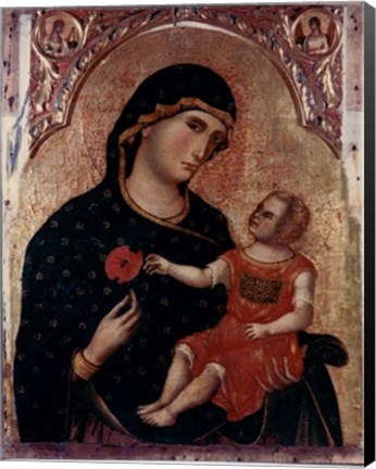 Framed Madonna Holding Rose with Child Print