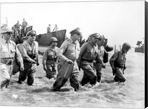 Framed Gen. Douglas MacArthur Wades Ashore During Initial Landings at Leyte, Philippine Islands Print