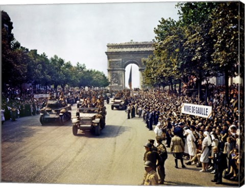 Framed Crowds of French Patriots Line the Champs Elysees Print