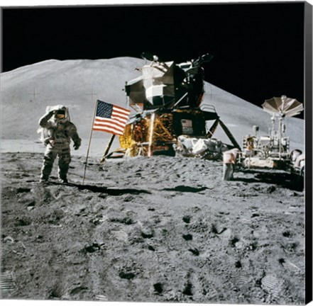 Framed Apollo 15 Lunar Module Pilot James Irwin Salutes the U.S. Flag Print