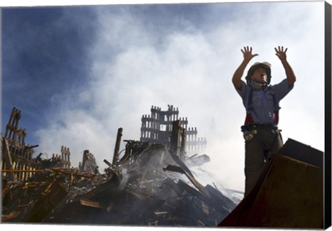 Framed New York City Fireman Calls for 10 More Rescue Workers, World Trade Center Print