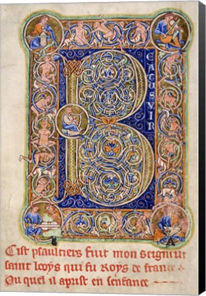 Framed Illuminated Manuscript, Psalter. Inhabited Initial B of Psalm 1 Print