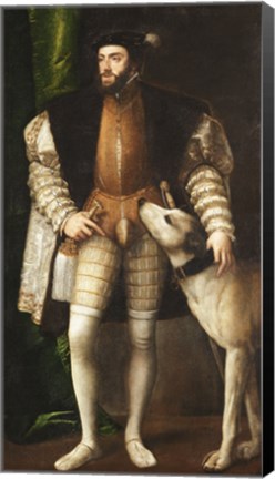 Framed Emperor Carlos V with a Dog Print