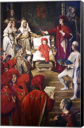 Framed Philip I, the Handsome, Conferring the Order of the Golden Fleece on his Son Charles of Luxembourg Print