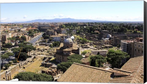 Framed View of Monument to Vittorio Emanuele II to Forum Romanum and Colosseum, Rome, Italy Print