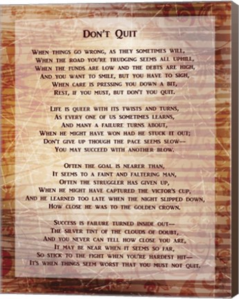 Framed Don&#39;t Quit Poem Print