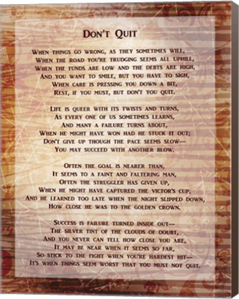 Framed Don&#39;t Quit Poem Print