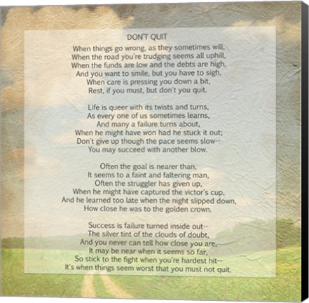 Framed Don&#39;t Quit Poem (field) Print