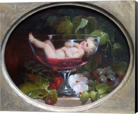 Framed Cupid in a Wine Glass Print