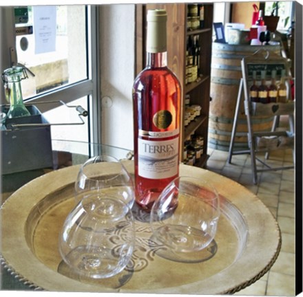 Framed Taster Glass Around a Bottle of Ventoux Rose Print