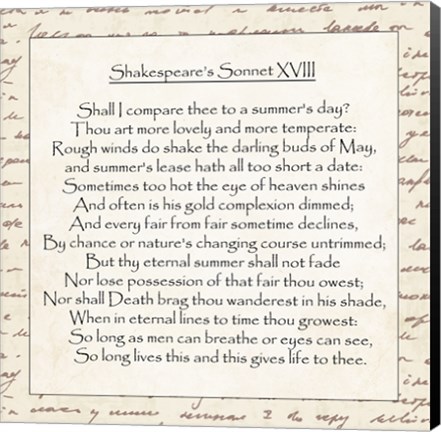 Framed Shakespeare&#39;s Sonnet 18 - word frame Print