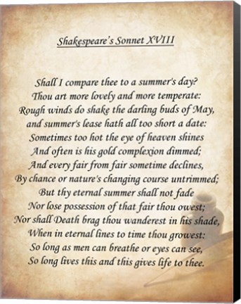 Framed Shakespeare&#39;s Sonnet 18 Print