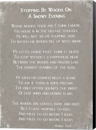 Framed Stopping By Woods On A Snowy Evening Poem by Robert Frost Print