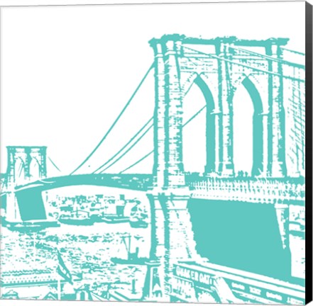 Framed Aqua Brooklyn Bridge Print