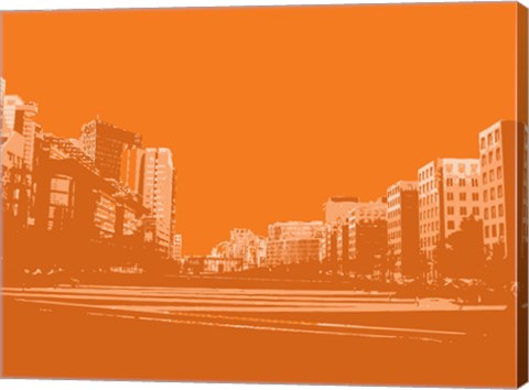 Framed City Block on Orange Print