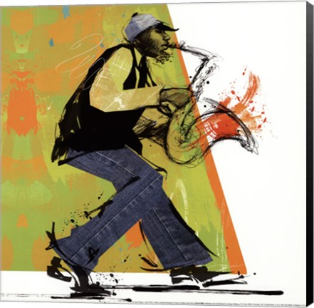 Framed Sax Player - mini Print