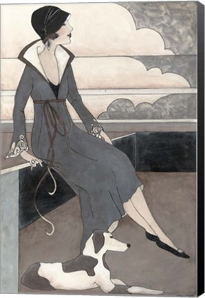 Framed Art Deco Lady With Dog Print