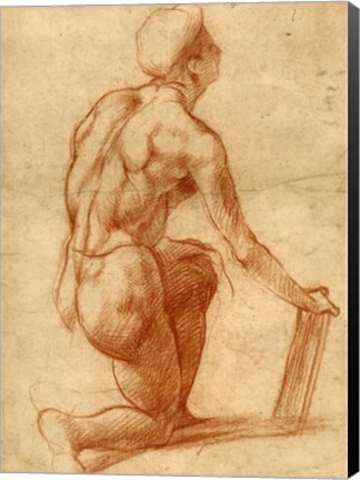 Framed Study of a Kneeling Figure Print