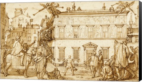 Framed Taddeo Decorating the Facade of Palazzo Mattei Print