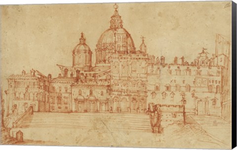 Framed View of Saint Peter&#39;s (recto); Study of a Young Man Print