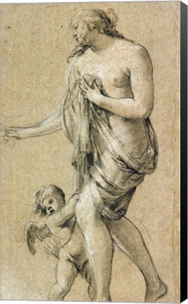 Framed Study of a Female Figure with a Putto Print