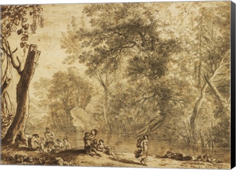 Framed Woodland Landscape with Nymphs and Satyrs Print